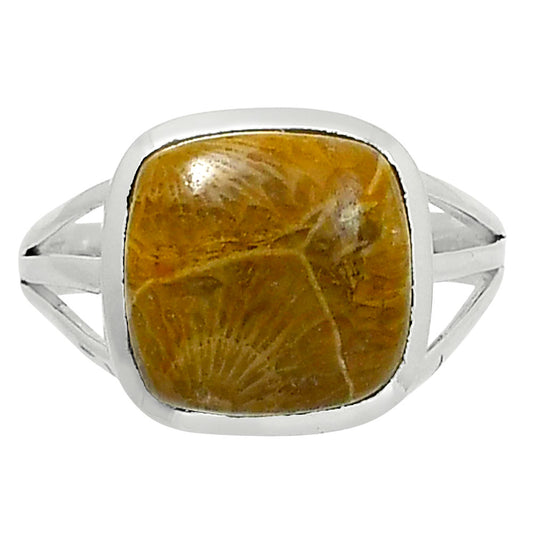 Premium Quality Flower Fossil Coral Ring size-9 R-1006 52-ER14295