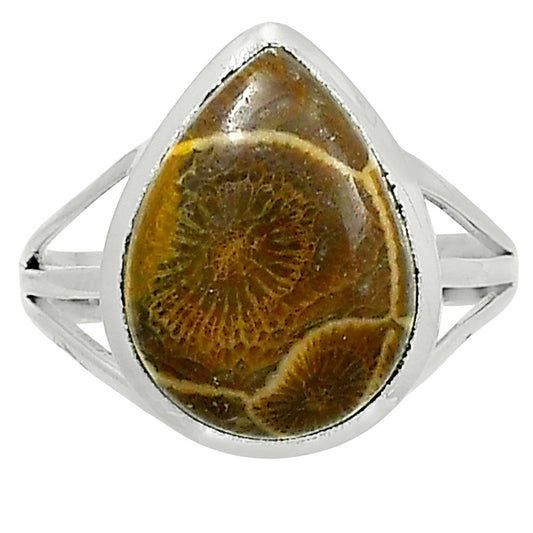 Premium Quality Flower Fossil Coral Ring size-9 R-1006 52-ER14297