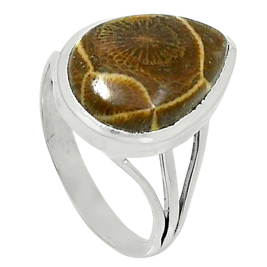 Premium Quality Flower Fossil Coral Ring size-9 R-1006 52-ER14297