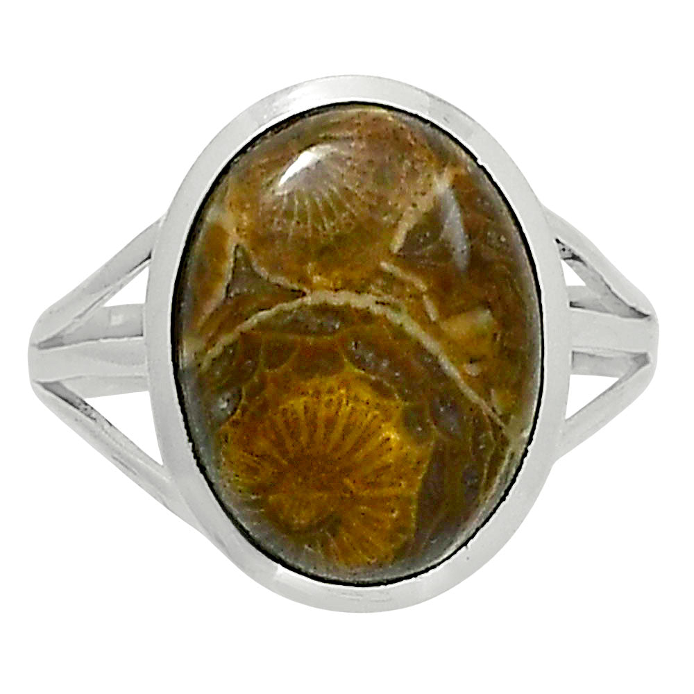 Premium Quality Flower Fossil Coral Ring size-9 R-1006 52-ER14298