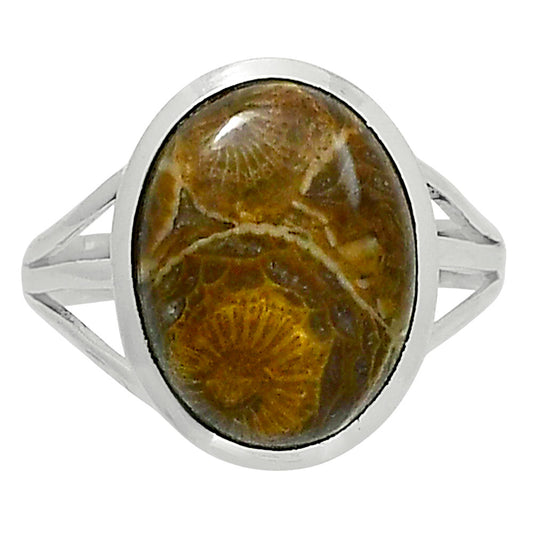 Premium Quality Flower Fossil Coral Ring size-9 R-1006 52-ER14298