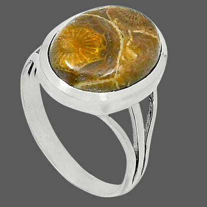 Premium Quality Flower Fossil Coral Ring size-9 R-1006 52-ER14298