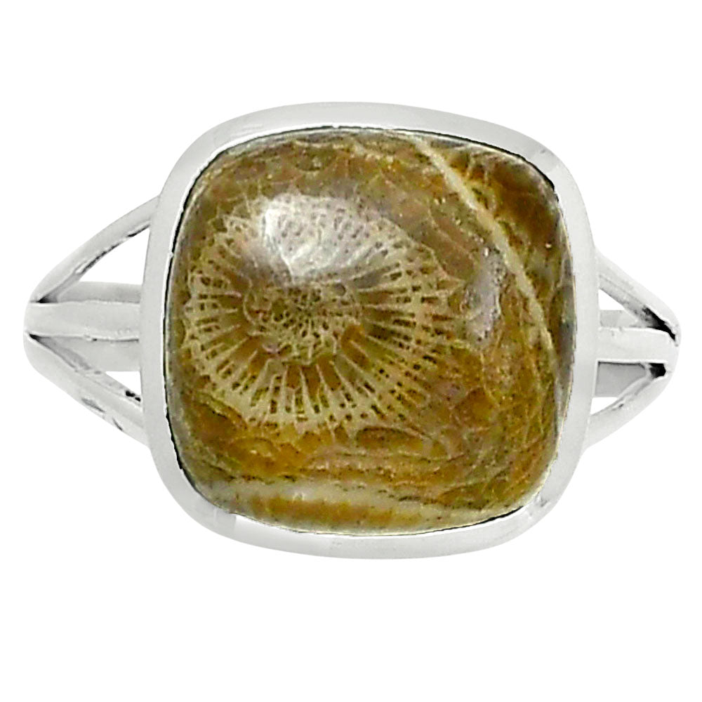 Premium Quality Flower Fossil Coral Ring size-10 R-1006 52-ER14300
