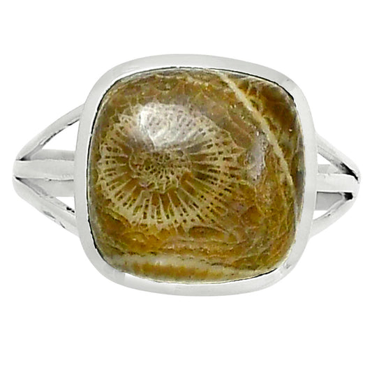 Premium Quality Flower Fossil Coral Ring size-10 R-1006 52-ER14300