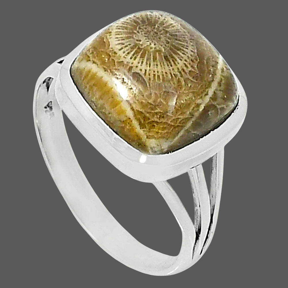 Premium Quality Flower Fossil Coral Ring size-10 R-1006 52-ER14300