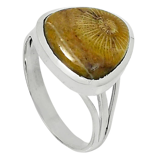 Premium Quality Flower Fossil Coral Ring size-10 R-1006 52-ER14302