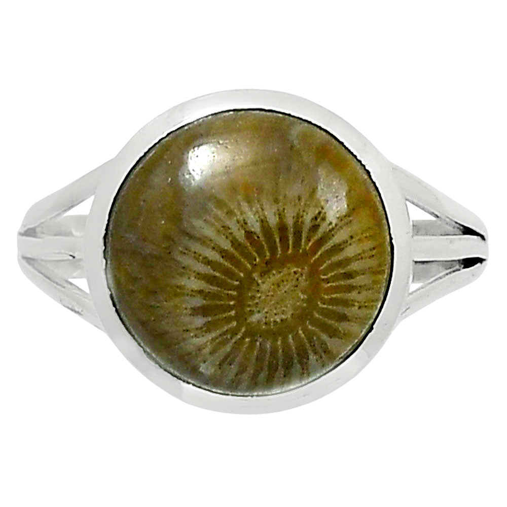Premium Quality Flower Fossil Coral Ring size-10 R-1006 52-ER14304