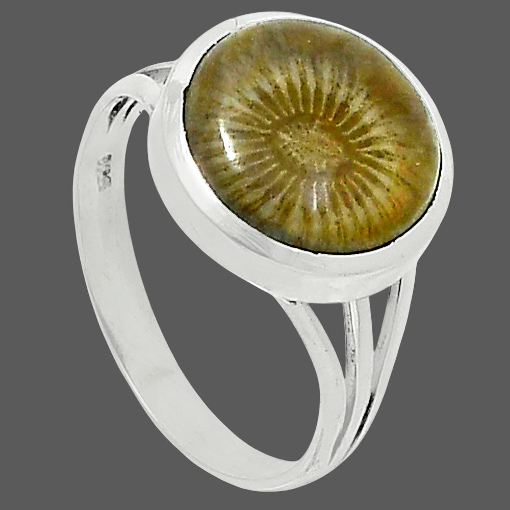 Premium Quality Flower Fossil Coral Ring size-10 R-1006 52-ER14304