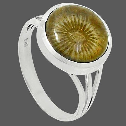 Premium Quality Flower Fossil Coral Ring size-10 R-1006 52-ER14304