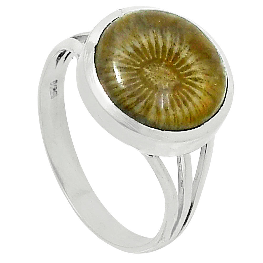 Premium Quality Flower Fossil Coral Ring size-10 R-1006 52-ER14304