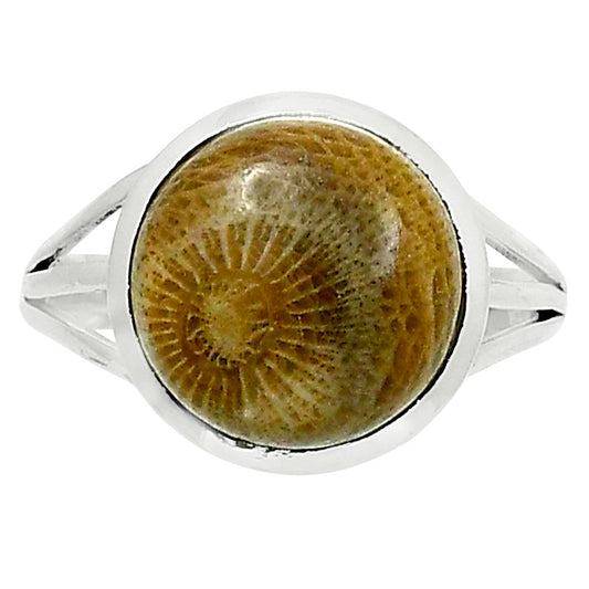 Premium Quality Flower Fossil Coral Ring size-10 R-1006 52-ER14305