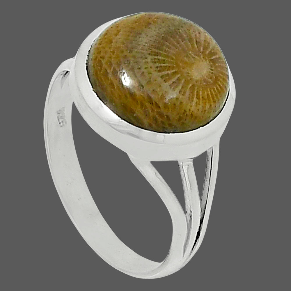 Premium Quality Flower Fossil Coral Ring size-10 R-1006 52-ER14305