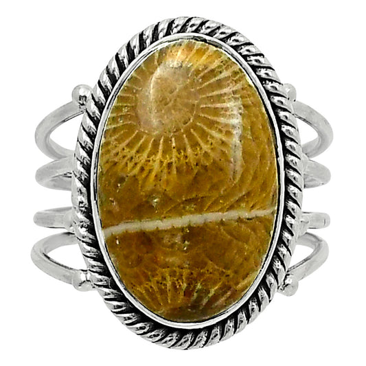 Premium Quality Flower Fossil Coral Ring size-7 R-1010 52-ER14307