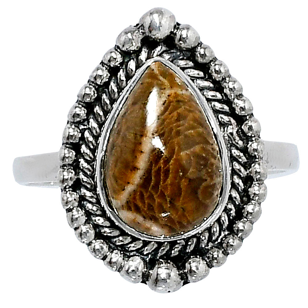 Premium Quality Flower Fossil Coral Ring size-8 R-1154 52-ER14318