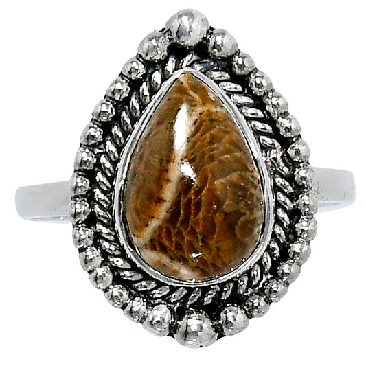 Premium Quality Flower Fossil Coral Ring size-8 R-1154 52-ER14318