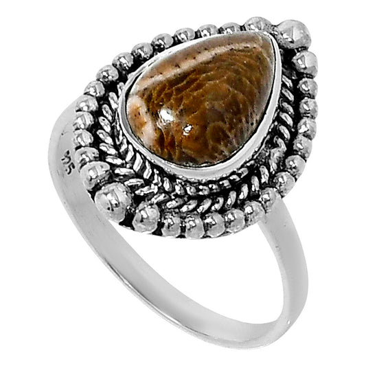 Premium Quality Flower Fossil Coral Ring size-8 R-1154 52-ER14318
