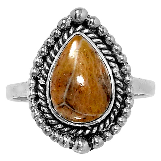 Premium Quality Flower Fossil Coral Ring size-9 R-1154 52-ER14325
