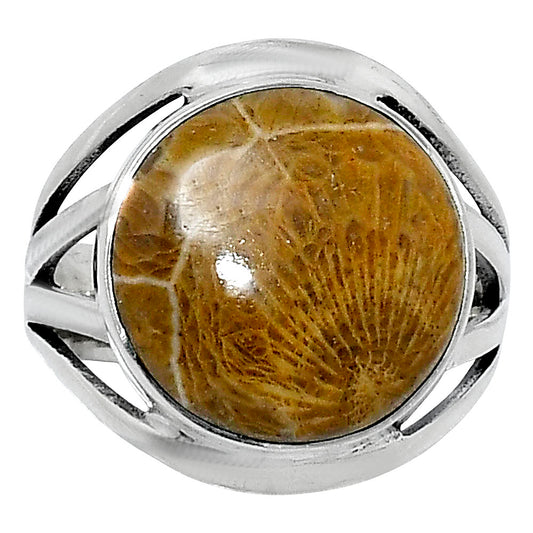 Premium Quality Flower Fossil Coral Ring size-8 R-1219 52-ER14326