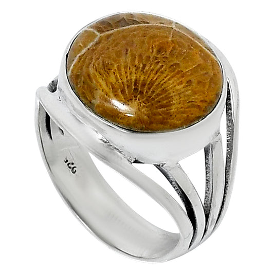 Premium Quality Flower Fossil Coral Ring size-8 R-1219 52-ER14326