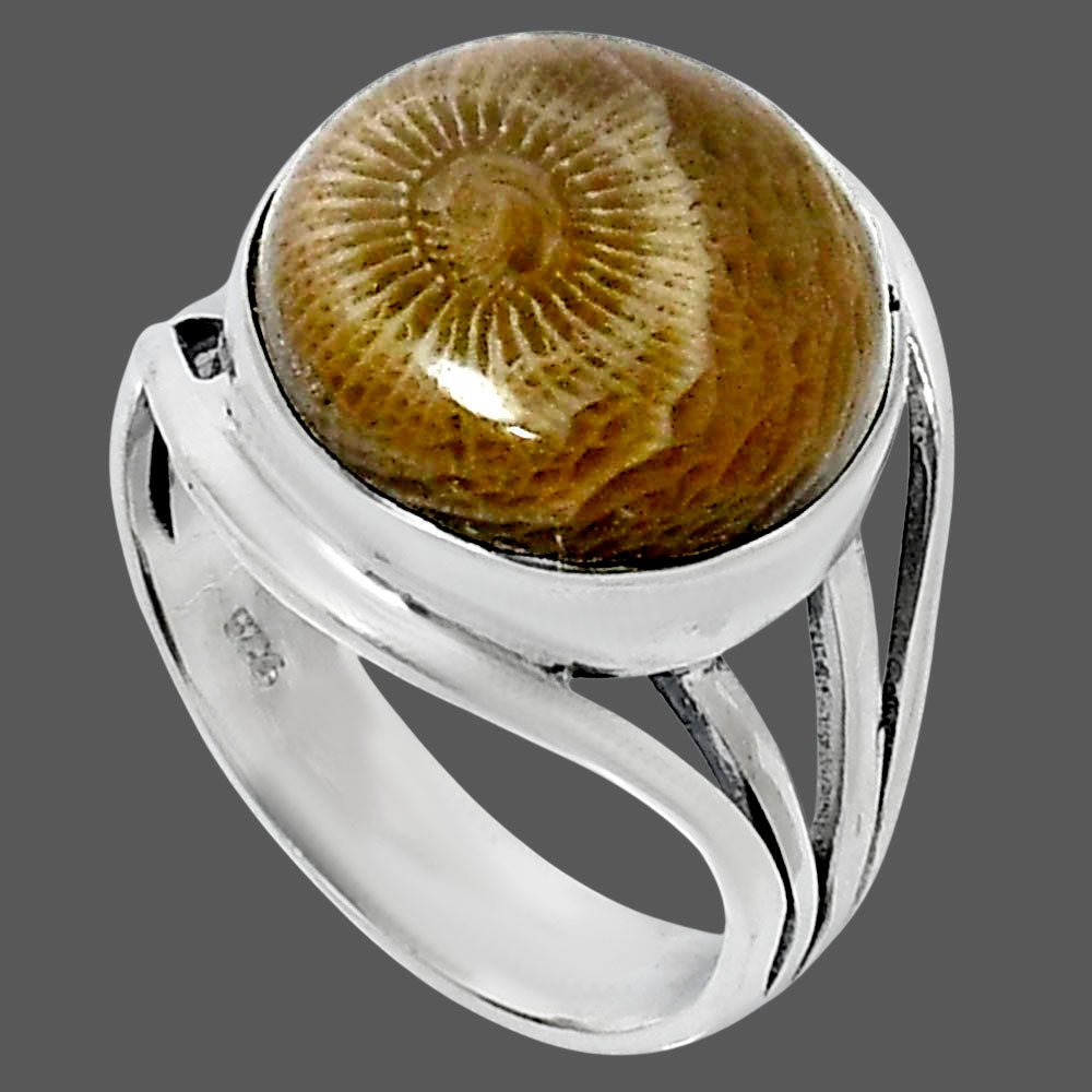 Premium Quality Flower Fossil Coral Ring size-9 R-1219 52-ER14327