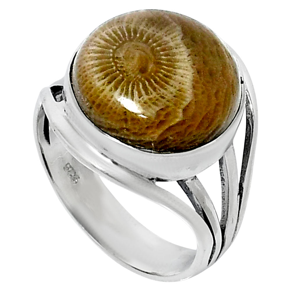 Premium Quality Flower Fossil Coral Ring size-9 R-1219 52-ER14327
