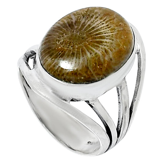 Premium Quality Flower Fossil Coral Ring size-7 R-1219 52-ER14329