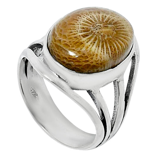 Premium Quality Flower Fossil Coral Ring size-7 R-1219 52-ER14332