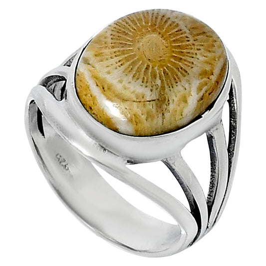 Premium Quality Flower Fossil Coral Ring size-8 R-1219 52-ER14333