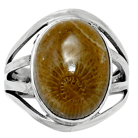 Premium Quality Flower Fossil Coral Ring size-7 R-1219 52-ER14334