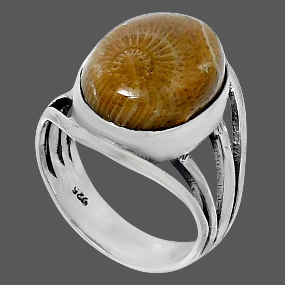 Premium Quality Flower Fossil Coral Ring size-7 R-1219 52-ER14334