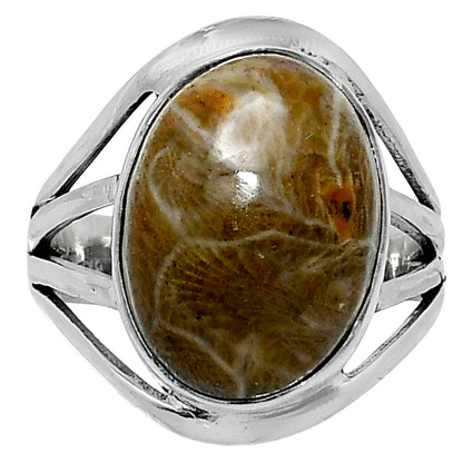 Premium Quality Flower Fossil Coral Ring size-9 R-1219 52-ER14335