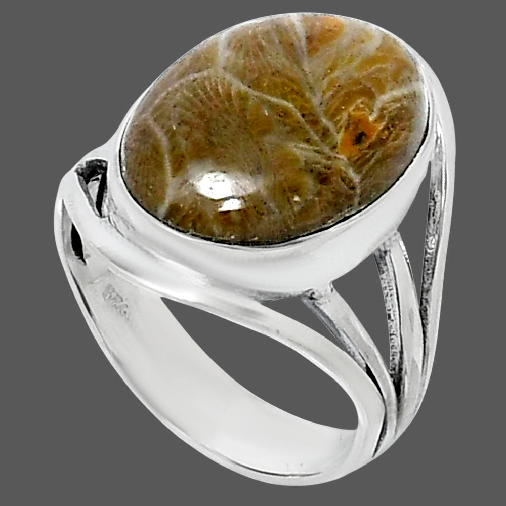 Premium Quality Flower Fossil Coral Ring size-9 R-1219 52-ER14335