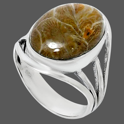 Premium Quality Flower Fossil Coral Ring size-9 R-1219 52-ER14335