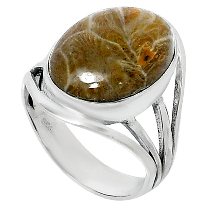 Premium Quality Flower Fossil Coral Ring size-9 R-1219 52-ER14335