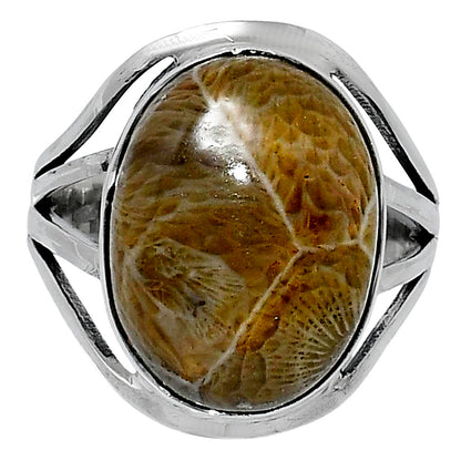 Premium Quality Flower Fossil Coral Ring size-10 R-1219 52-ER14337