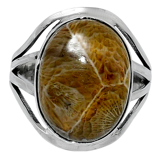 Premium Quality Flower Fossil Coral Ring size-10 R-1219 52-ER14337