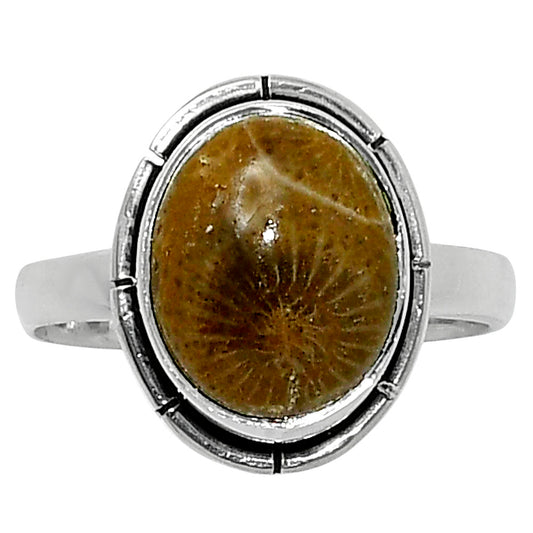 Natural Flower Fossil Coral Ring size-6 R-1011 52-ER14905