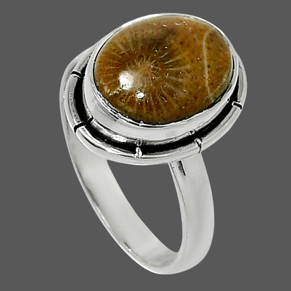 Natural Flower Fossil Coral Ring size-6 R-1011 52-ER14905