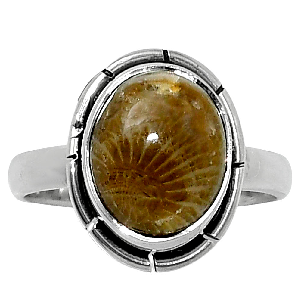 Natural Flower Fossil Coral Ring size-6 R-1011 52-ER14906