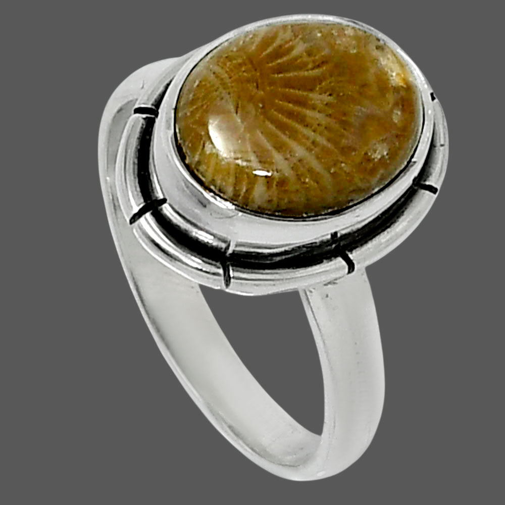 Natural Flower Fossil Coral Ring size-6 R-1011 52-ER14906