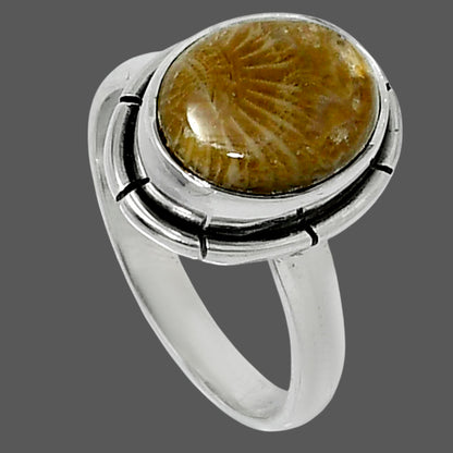 Natural Flower Fossil Coral Ring size-6 R-1011 52-ER14906