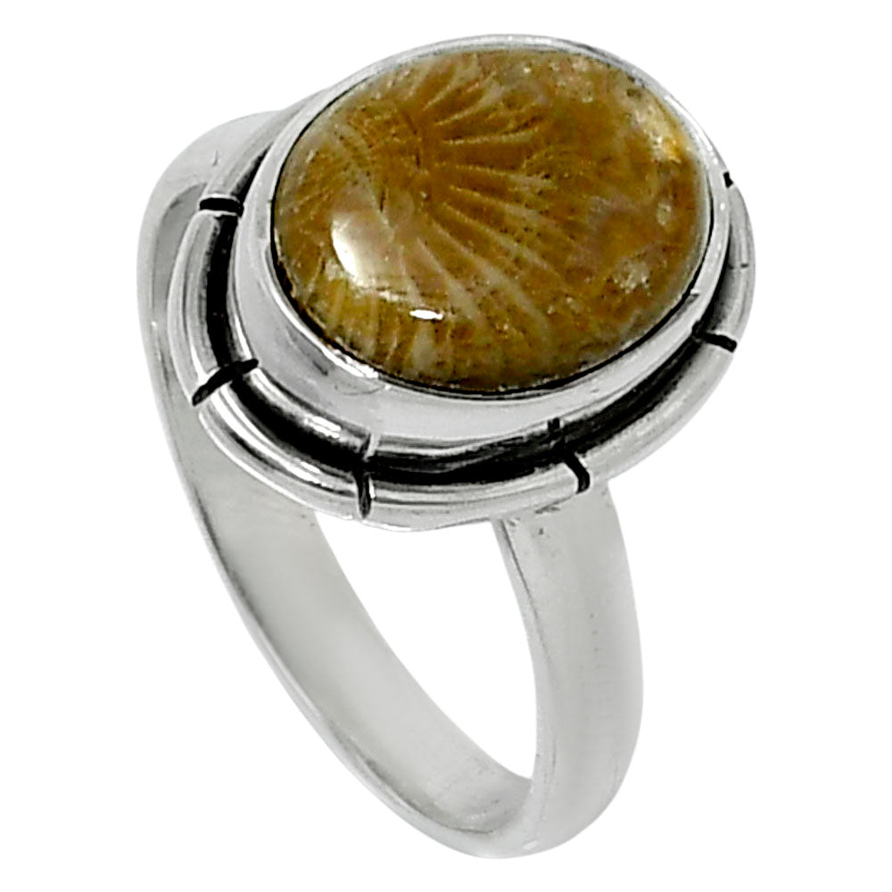 Natural Flower Fossil Coral Ring size-6 R-1011 52-ER14906