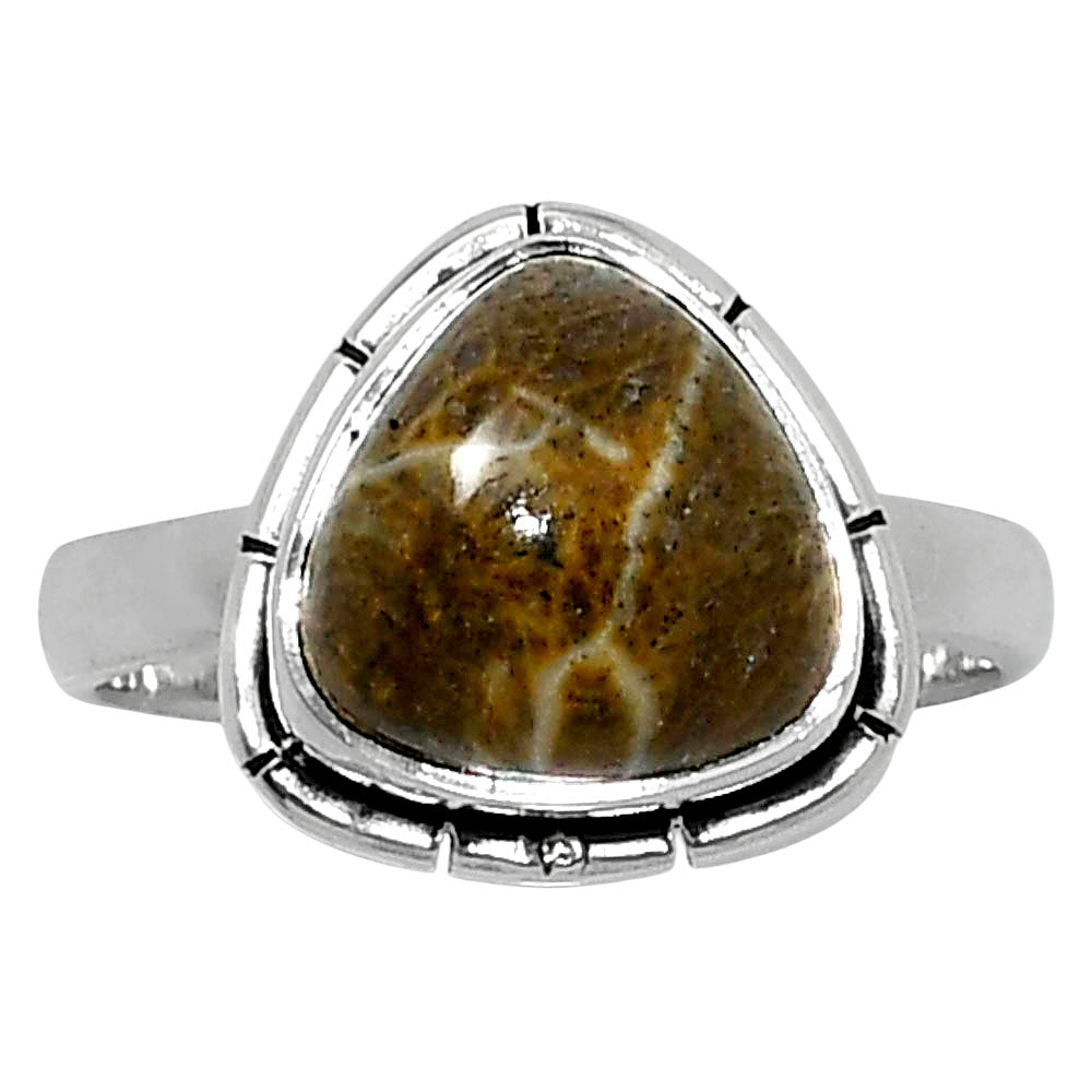 Natural Flower Fossil Coral Ring size-6 R-1011 52-ER14907