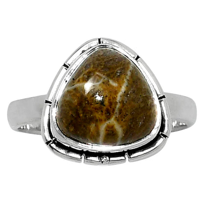 Natural Flower Fossil Coral Ring size-6 R-1011 52-ER14907