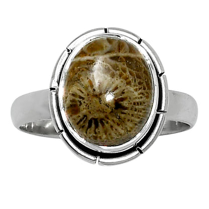 Natural Flower Fossil Coral Ring size-7 R-1011 52-ER14910