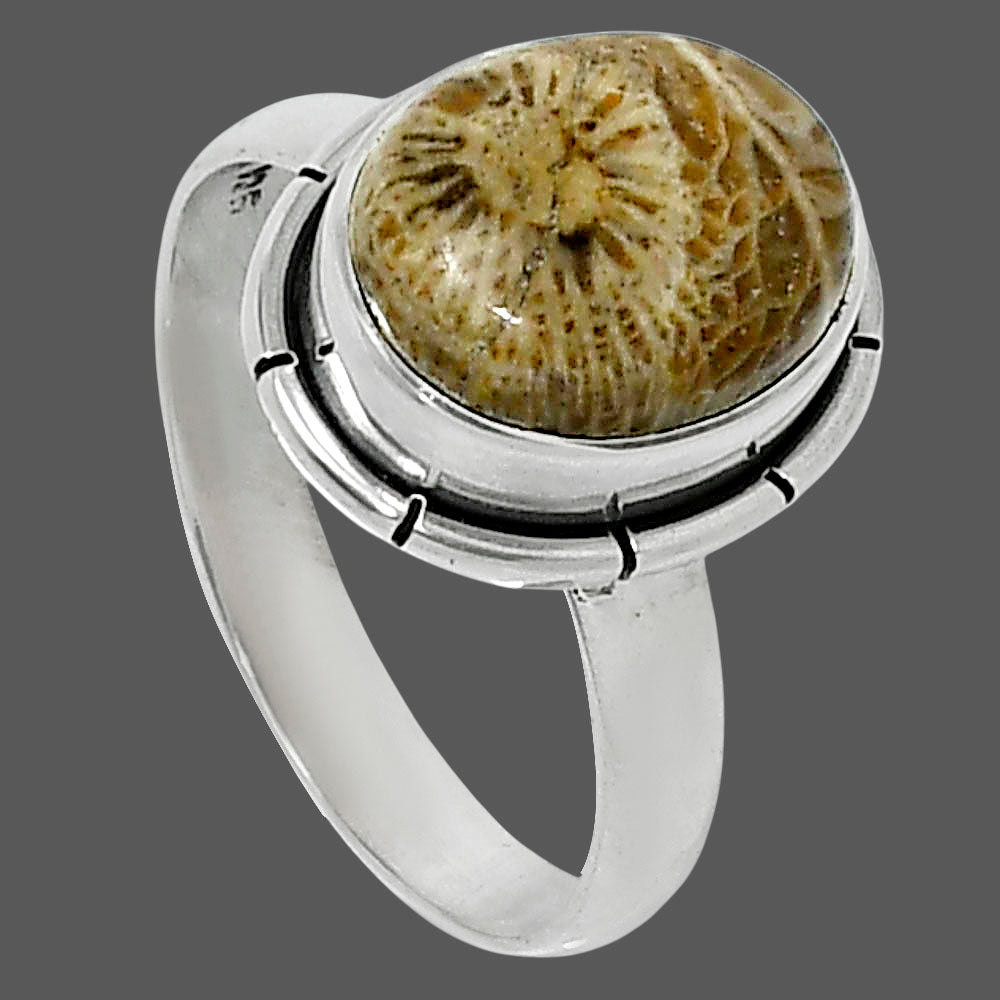 Natural Flower Fossil Coral Ring size-7 R-1011 52-ER14910