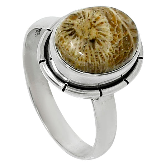 Natural Flower Fossil Coral Ring size-7 R-1011 52-ER14910