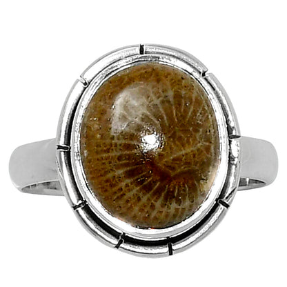 Natural Flower Fossil Coral Ring size-7 R-1011 52-ER14911
