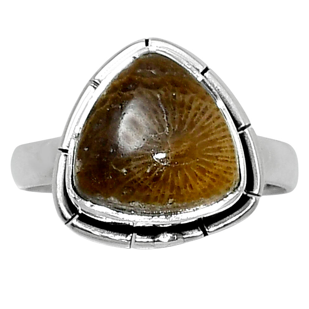 Natural Flower Fossil Coral Ring size-7 R-1011 52-ER14912