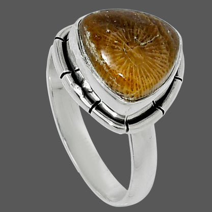 Natural Flower Fossil Coral Ring size-7 R-1011 52-ER14912